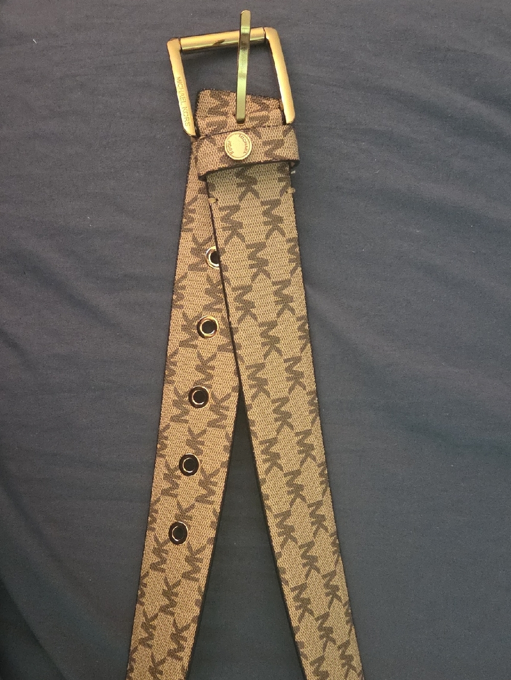 Michael Kors Brown Monogram Logo Canvas Belt with Gold Buckle
